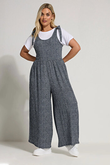 Stil Diva Large Size Loose Wide Leg Straps Tie-Up Square Print Maxi Jumpsuit 160362