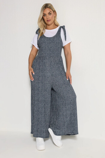 Stil Diva Large Size Loose Wide Leg Straps Tie-Up Square Print Maxi Jumpsuit 160362