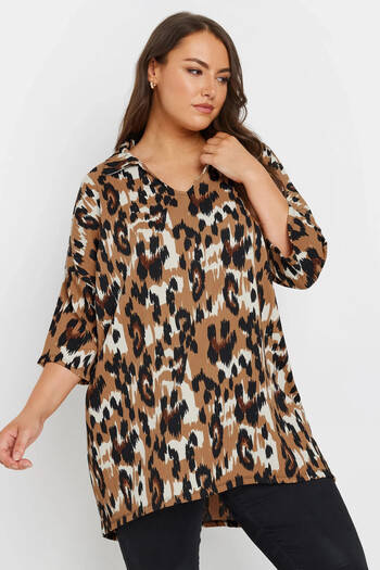 Stil Diva Πουκάμισο Plus Size με γιακά μισό μανίκι ασύμμετρη φούστα μακριά μπλούζα 303633