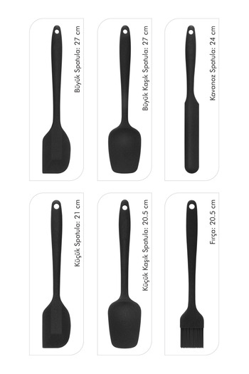 SUMO Margo Heat Resistant Fireproof Non-Stick Silicone Spatula Set 6 Pieces Black