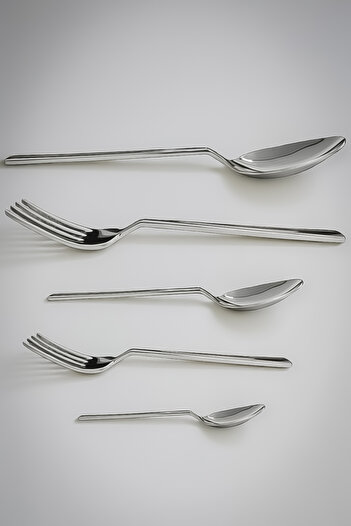 Gökdil Asya Silver 30 Piece Simple Fork & Spoon Set for 6 People
