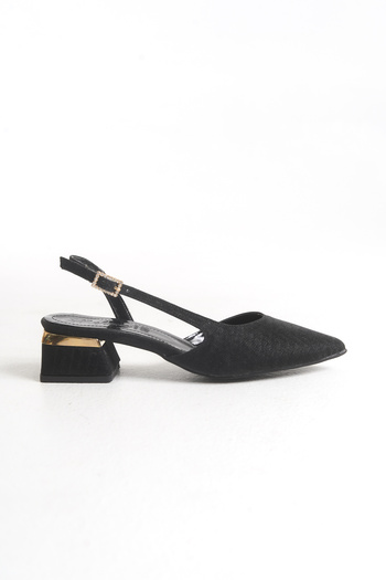 Moda Değirmeni Black Glitter Women's Glitter Short Heeled Stylish Evening Dress Heeled Shoes Md1001-119-0017