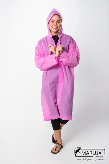 Marlux Women's Men's Raincoat Hooded Snap Fastener Eva Pink Raincoat M21mrc881r11