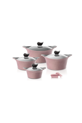 NEOFLAM Eni Granite Cookware Set With Glass Cover, 8 Pieces, Pink