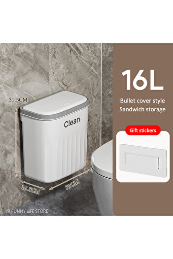 Choice 16L white 12/16L Press Type Wall Mounted Trash Can For Bathroom Toilet Garbage Bucket With Lid Kitch