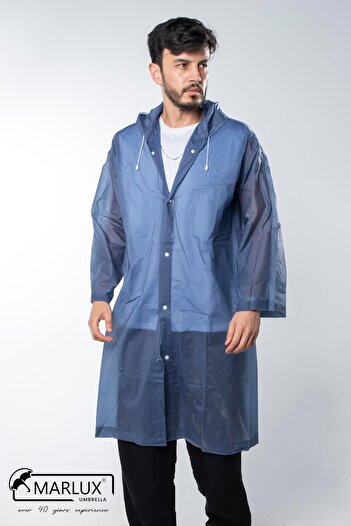 Marlux Women's Men's Raincoat Hooded Snap Fastener Eva Navy Blue Raincoat M21mrc881r04