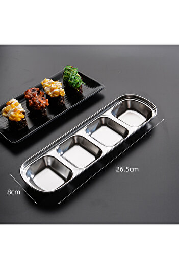 Choice Silver 4-compartment Stainless Steel Divided Dip Bowls Sauce Plate Seasoning Dipping Condiment Tray
