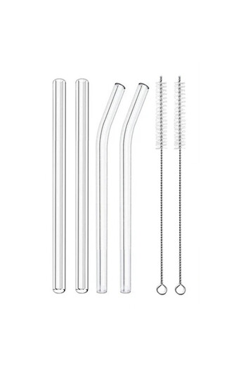Choice Clear 4 Pieces/Set 16cm Short Glass Straws Come with 2 Cleaning Brushes, Environmentally Friendly an
