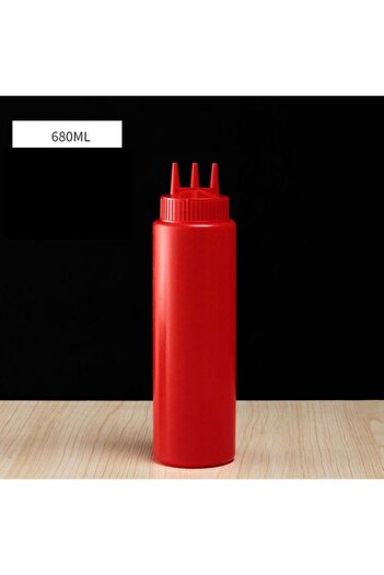 Choice Red-680ml Plastic Squeezing Sauce bottle New Squeezable Graduated Jam Container Salad 3 Nozzles Grav