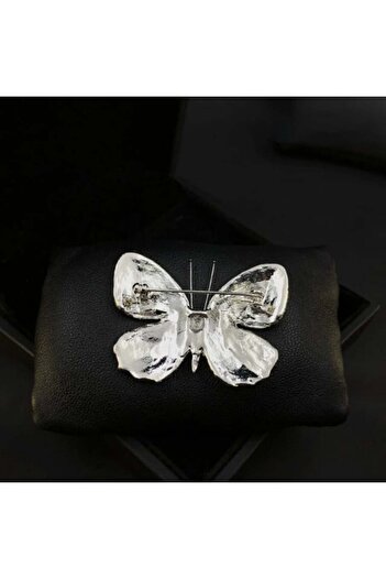 PUFO Elegant women's brooch in the shape of a butterfly with colorful pebbles, Royal butterfly, red