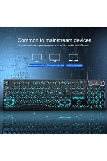 Choice Black Blue light EWEADN GX330 Typewriter Gaming Keyboard, 104 Keys Wired Retro Punk Round Keycaps, w