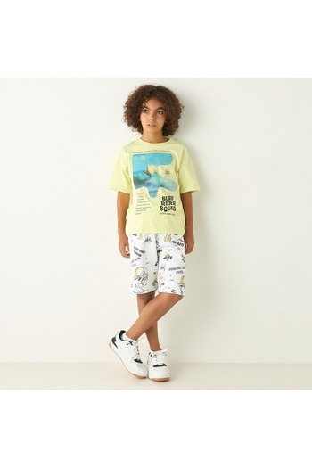 Juniors Graphic Print Shorts With Drawstring Closure