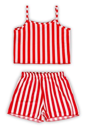 Beniizle Heart and Striped Suspender Top, Shorts 2-Piece Girls' Pajama Set