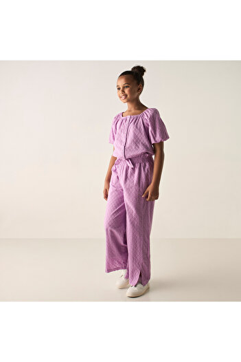 Juniors All-Over Embroidered Top and Pants Set