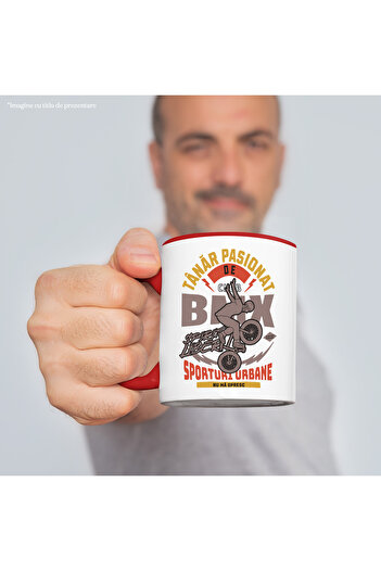 StoryGift Romania Mug Man on BMX extreme sport adrenaline motivational, 330ml, Ceramic with Red Handle, With,STG.