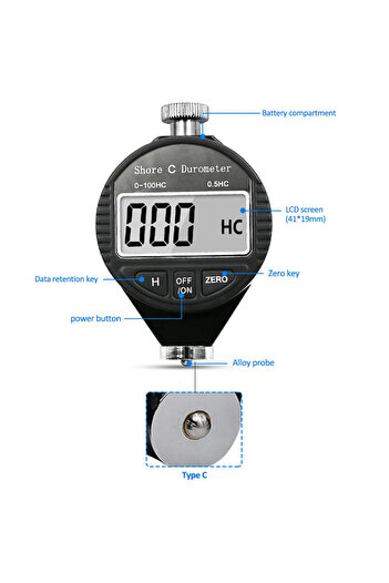TELEHILL 0-100HC Digital Shore Hardness Durometer Digital Hardness Tester Hardness Meter Shore 0-100 A/C/D Fo
