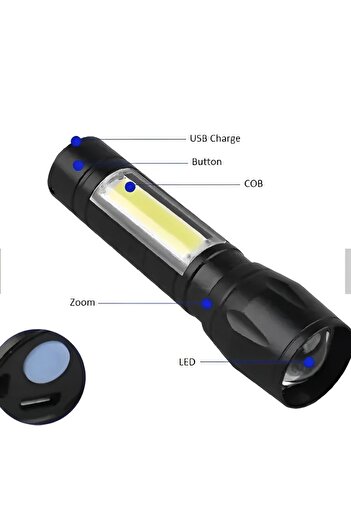 Generic Rechargeable Flashlight Green Plastic Box