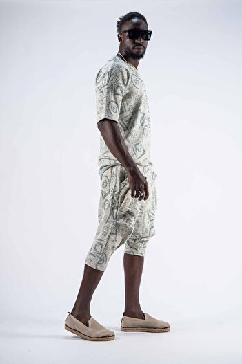 SUPERBLUE Men's Oversize T-Shirt Baggy Shorts Green Linen Set