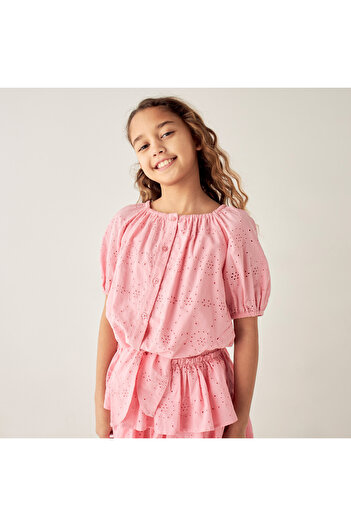 Juniors All-Over Embroidered Top and Tiered Skirt Set