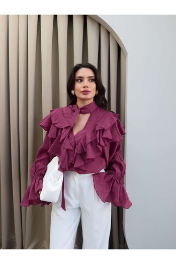 ESRAHELVACI Collar Ruffle Tie-Up Shirt