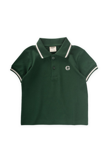Cigit Embroidered Polo Neck T-Shirt 2-10 Years Khaki Green