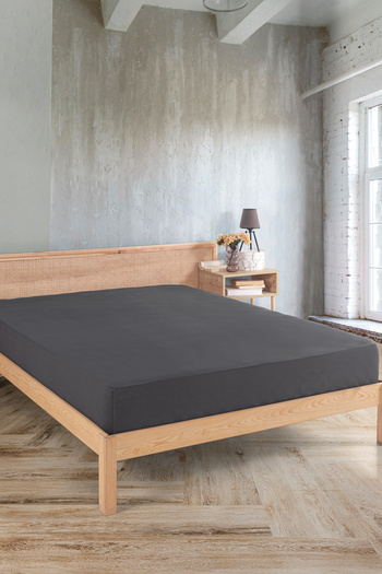 Karden Flower Premium 100% Cotton Double Combed Cotton Elastic Sheet - Anthracite