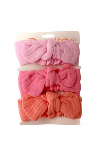 Empria Set 3 bentite elastice pentru fetite, cu fundita, bebe 3-36 luni, Roz pastel