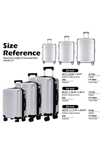 VINNYSEN Luggage Sets 3 Piece Hardside Suitcases Sets with TSA Lock Spinner Wheels Suitcase 20/24/28"