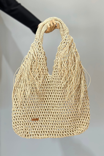 Remsa Mayo Hand Knitted Straw Bag Beach Bag 026 Beige