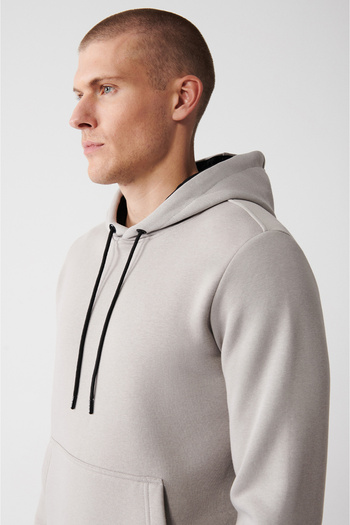 Avva Men's Stone Hooded Raised 3 Thread Cotton Sweatshirt E 001018