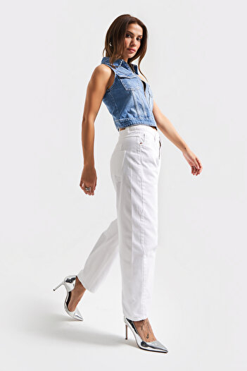 its basic Γυναικείο λευκό χρώμα 5s5-2 Moxie Low Fit Loose Cut 100% βαμβακερό τζιν τζιν στη μέση