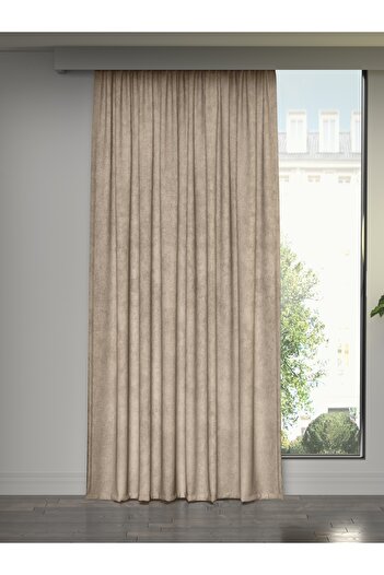 FAVOLLİ Beige Island Background Velvet Textured Dream Series Curtain Ekstrafor with Drawstring