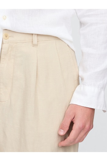 GAP Erkek Bej Keten Pamuk Karışımlı '90s Loose Pileli Khaki Pantolon