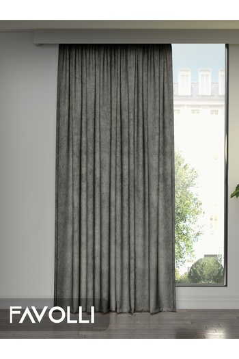 FAVOLLİ Gray Island Background Curtain - Extrafor Drawstring Velvet Textured Dream Series