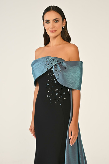ALFABETA Off Shoulder Top Accessory Tailed Crepe Dress Evening Dress Alfa Beta