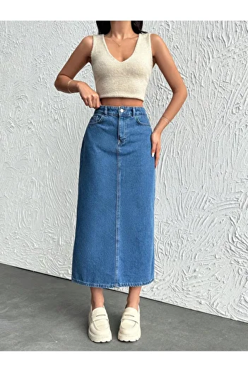 Dema Cotton Blue Denim Skirt
