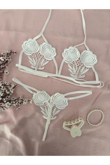MH Moony Homewears Set bralet cu șnur alb floral