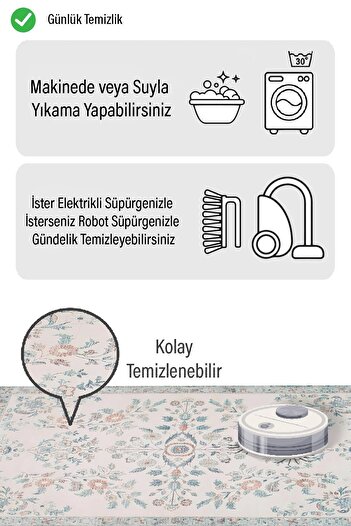 Markaev Ekru Bitki Desen Dijital Baskılı Kaymaz Zenit Halı ZNTKLM