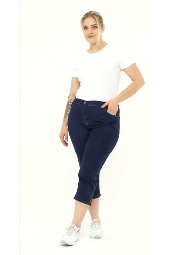 HaiModa Women's Large Size Elastic Waist Mom Jeans Capri