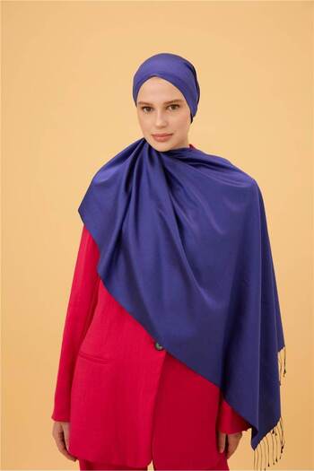 İpekhan Navy Blue Black Plain Double Sided Silk Shawl Model