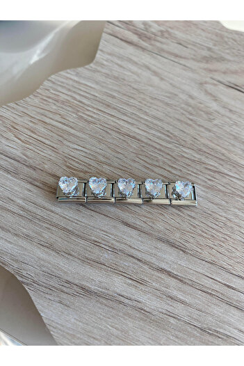 kubotique Stainless Steel White Heart Italian Bracelet Charm