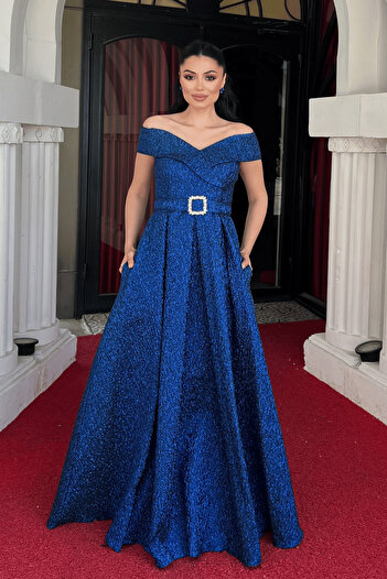 giyimmasalı Rochie de prințesă din țesătură jacquard Boat Rock - SAKS BLUE