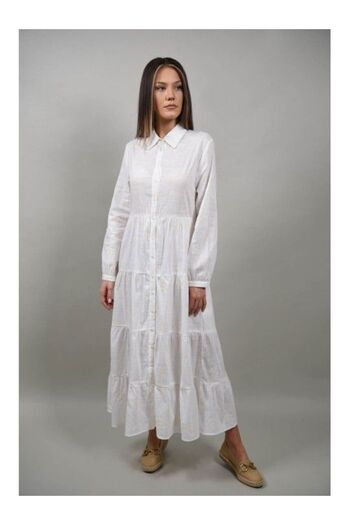 Y TWO WOMEN Boho Chic Long Shirt Dress Made of Opal Cotton White S-m