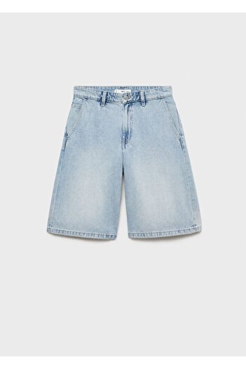 MANGO Woman Düz denim Bermuda şort