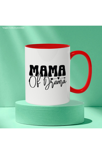 StoryGift Romania Mug with heart and text "Mama of drama" - family drama mother with Red Handle, With M,STG