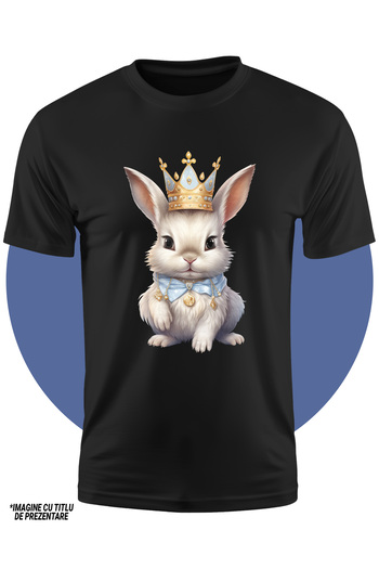 StoryGift Romania Kids T-shirt with a white bunny wearing a royal crown, illustration, nobility, gold, pi