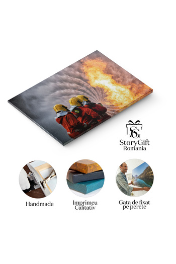 StoryGift Romania Tablou Canvas Foc Si Siguranta Pompieri In Misiune Echipament, Urgenta, Interventie, Protectie.