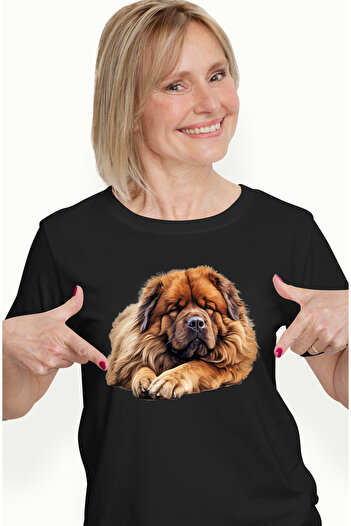 StoryGift Romania Tricou Femei cu un caine Chow Chow blanos, ilustratie, doarme dus, oboseala, noa BLK_L