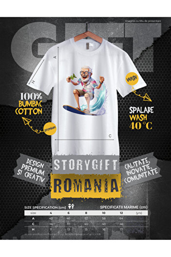 StoryGift Romania Tricou Copii Cu Un Om In Varsta Care Se Da Cu Placa De Surf, Ilustratie, Apa, Mare, Sport