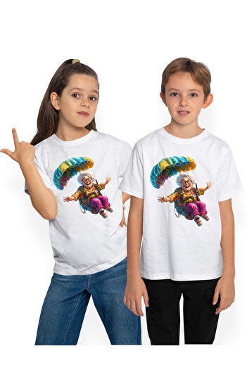 StoryGift Romania Tricou Copii cu o femeie in varsta care se da cu parasuta, ilustratie, senzatii tari, spor